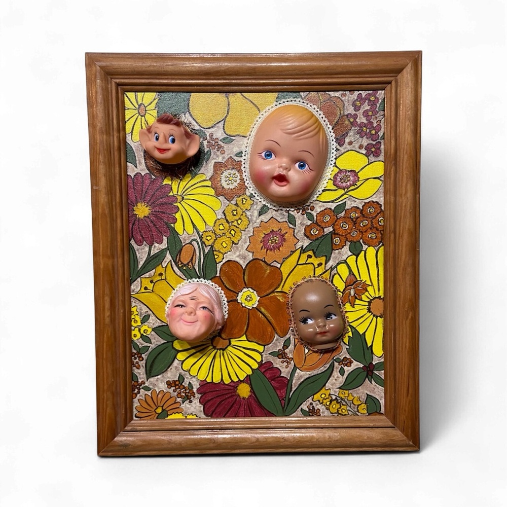 “Grandma’s Wallpaper” Wall Art with Doll Faces